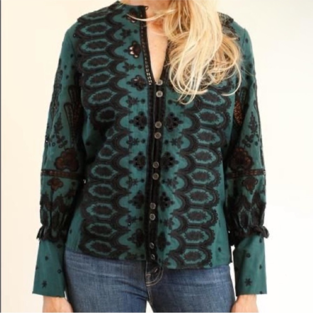 Sea New York Emerald Green Eyelet Broderie Blouse